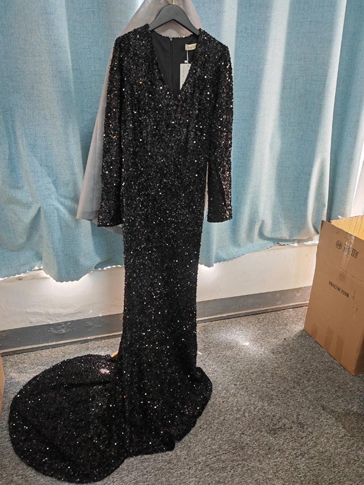 Elegant Long Sleeve Sequin Gown for Evening Parties