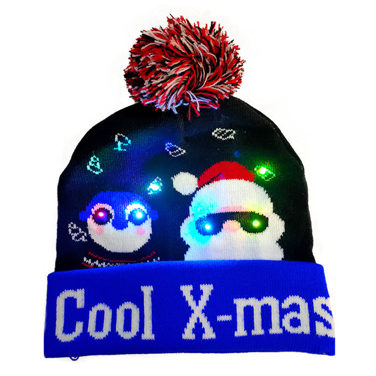 LED Christmas Hat Sweater Knitted Beanie Christmas Light Up Knitted Hat Christmas Gift Kids Xmas New Year Decorations