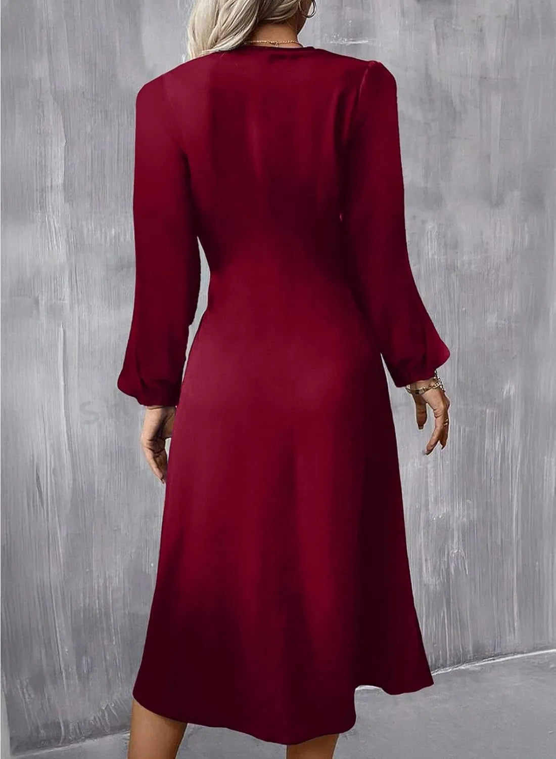European And American Round Neck Pullover Fashion Long Sleeve Slim Fit Slit Dress