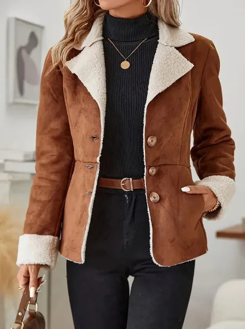 Casual Fashion Cold-proof Warm Fur Integrated Lapel Pocket Jacket