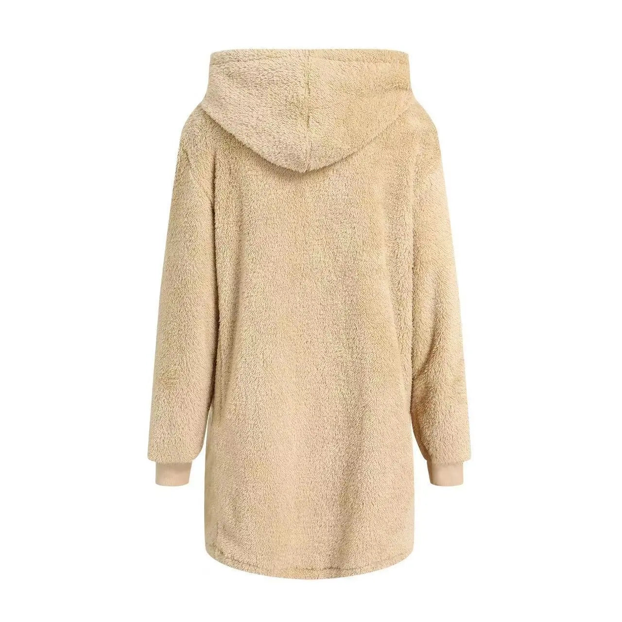 Loose Plush Women's Long Sleeve Hooded Zip Cardigan Coat