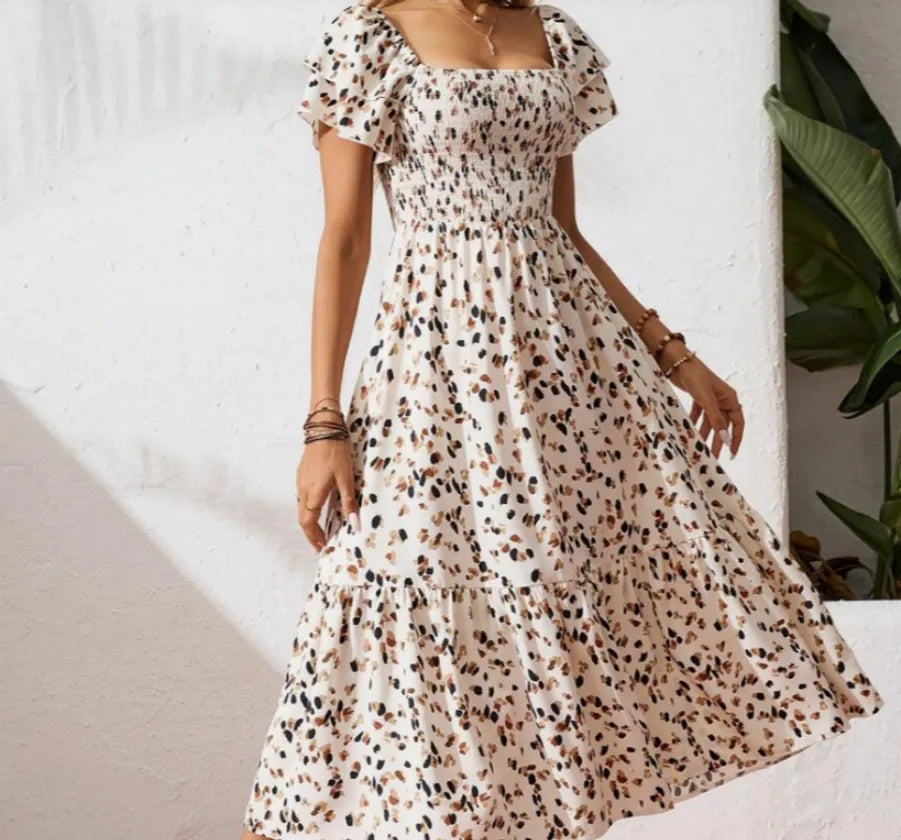 Summer Print Halter Ruffle Dress For Women