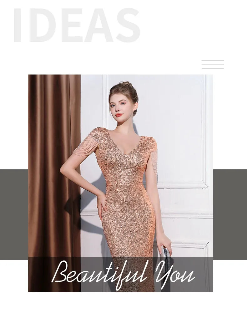 Sequined Slim Fit Slimming Long Dress Women