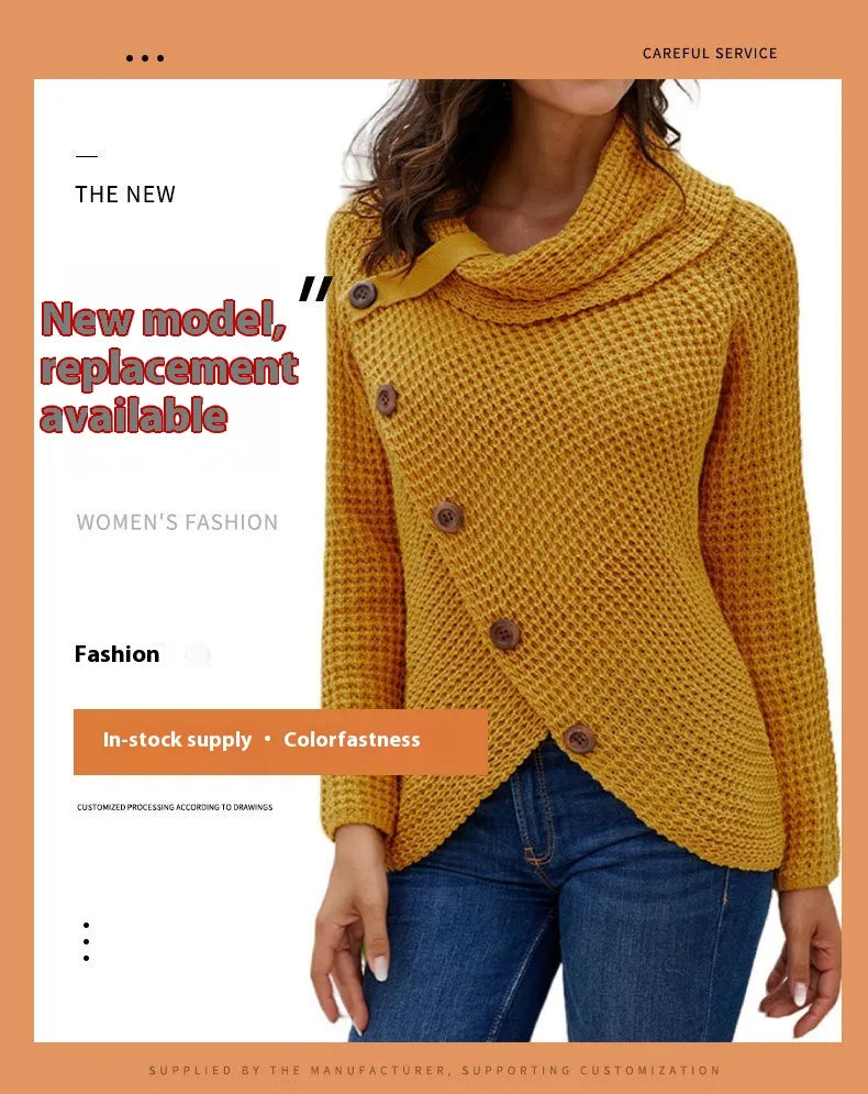 Pullover Button High Lapel Pullover Women's Sweater