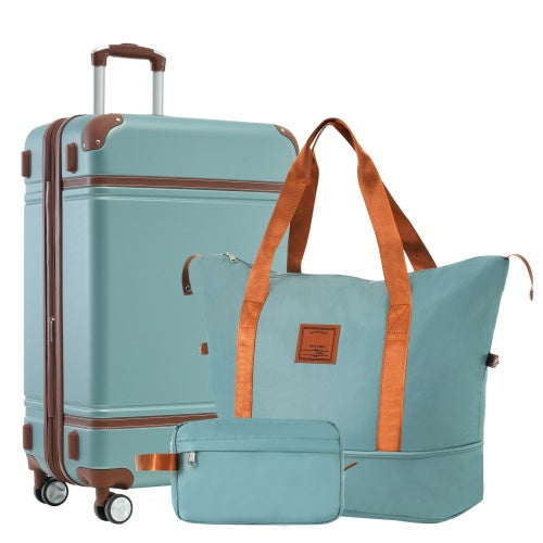 Hardshell Luggage Sets With Bags Lightweight Suitcase Double Spinner Wheels With TSA Lock ,Single Vintage Luggage 24 IN,Green-FREE USA SHIPPING