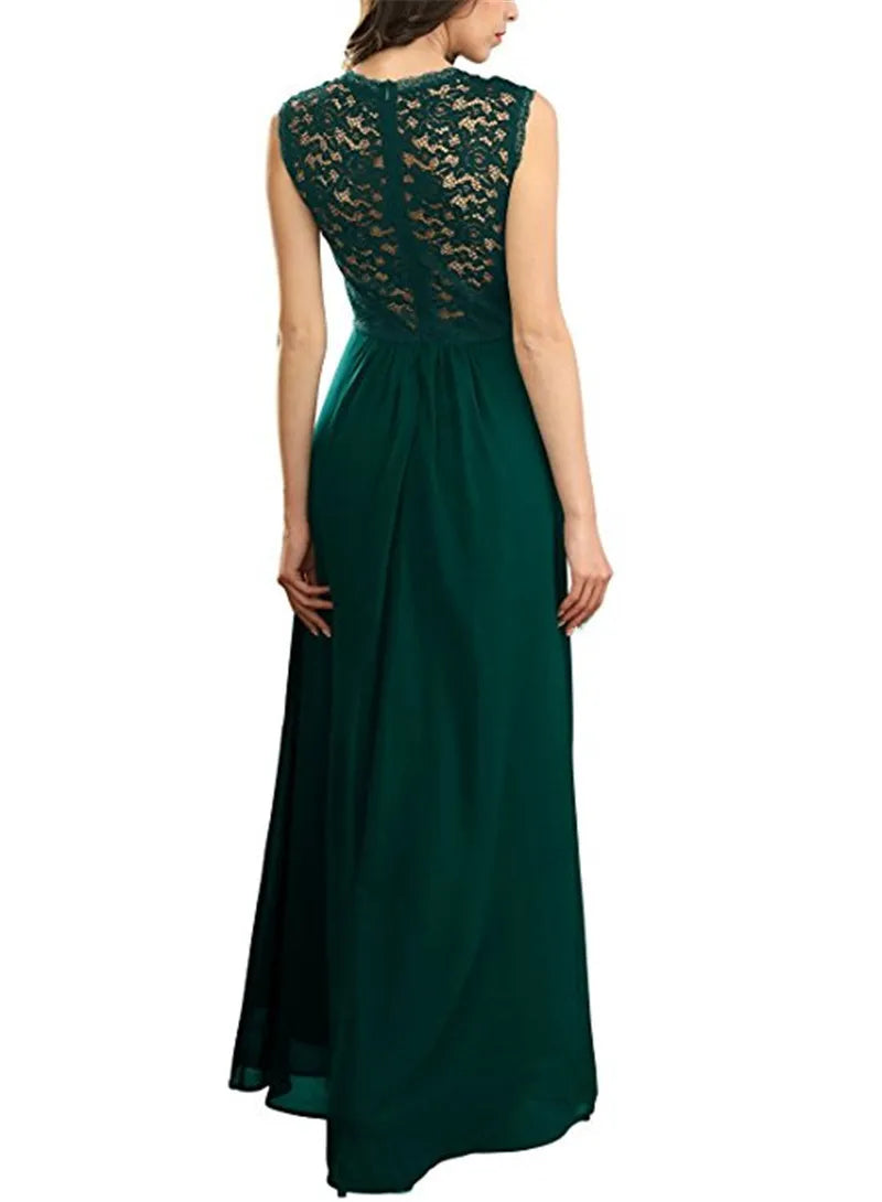 Lace Chiffon Patchwork Sleeveless Solid Color Dress