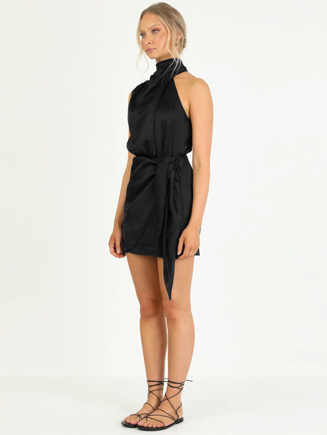 Satin Tied Slim Fit Socialite Dress Fashion