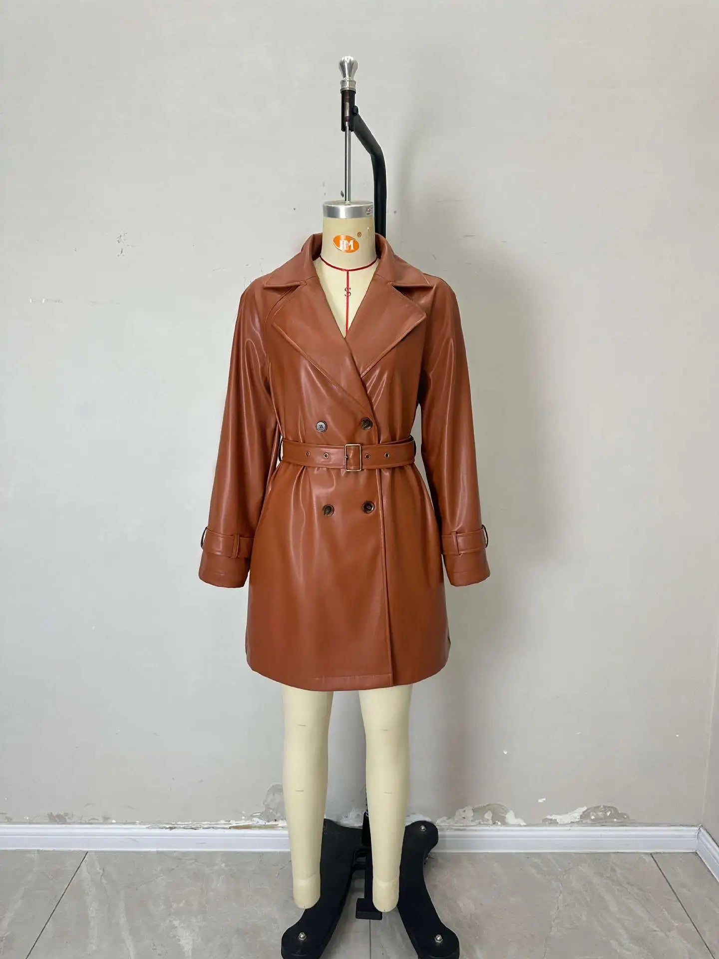 Fashion Slim Mid-length Women's Leather Coat