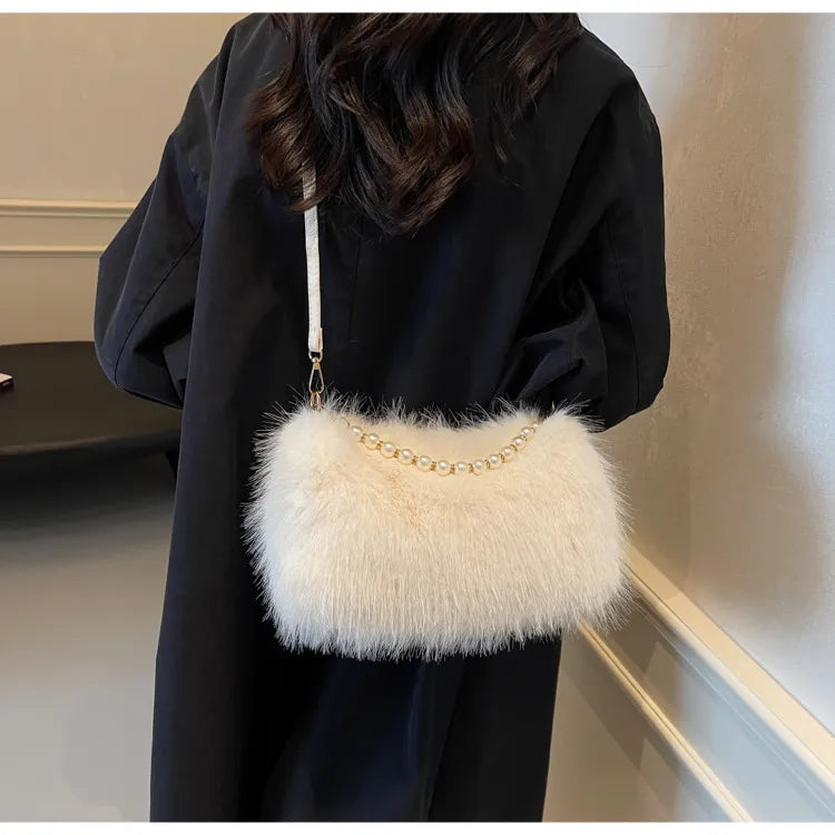 Autumn And Winter Fashion Pearl Chain Crossbody Shoulder Bag