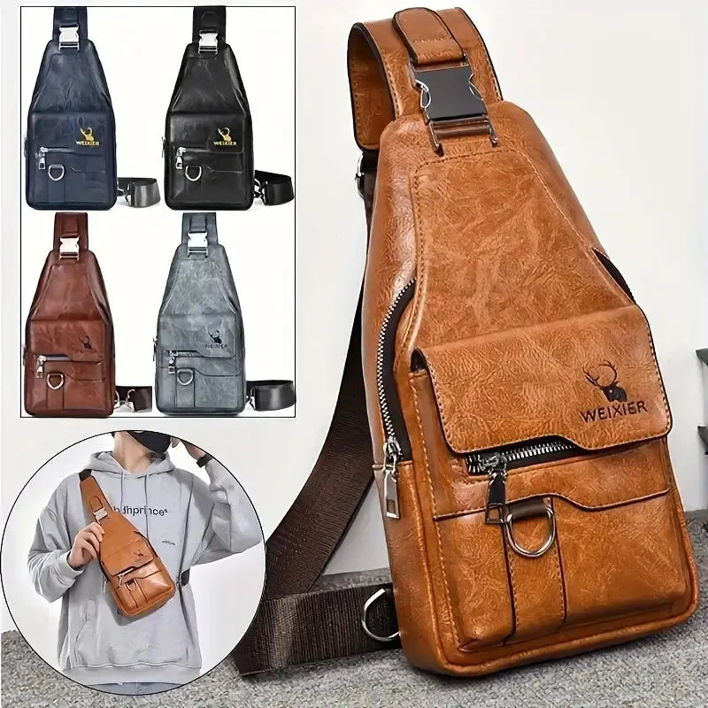 Premium PU Leather Vintage Chest Bag – Spacious Waterproof Crossbody with Multi-Compartment Design for Men-FREE USA SHIPPING