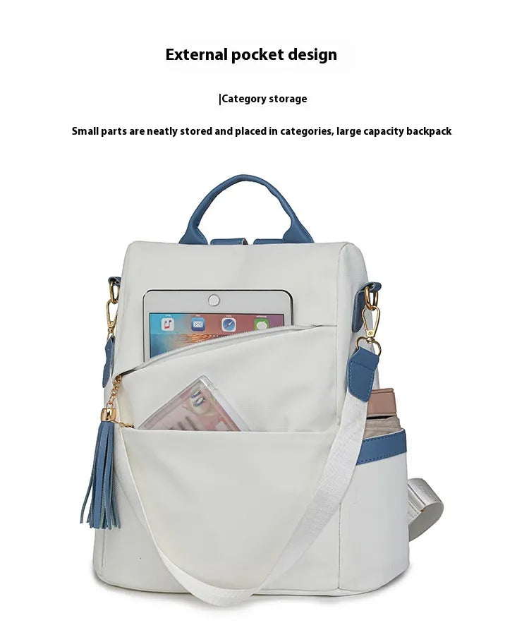 Oxford Cloth Stitching Women'S Backpack Anti-Theft Back Zipper Girls Schoolbag Casual Travel Double Shoulder Backpack