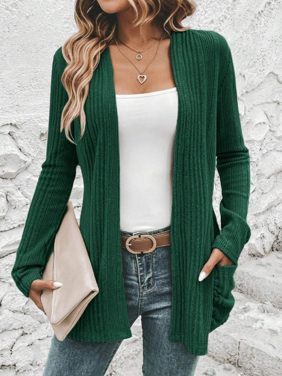 Open Front Long Sleeve Cardigan with Pockets