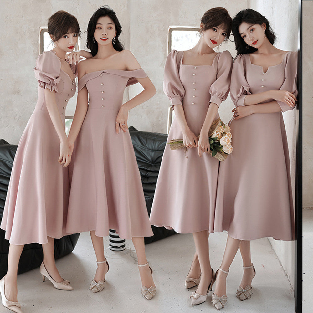 Satin Bridesmaid Dress Usually Can Wear Sister Group Dress