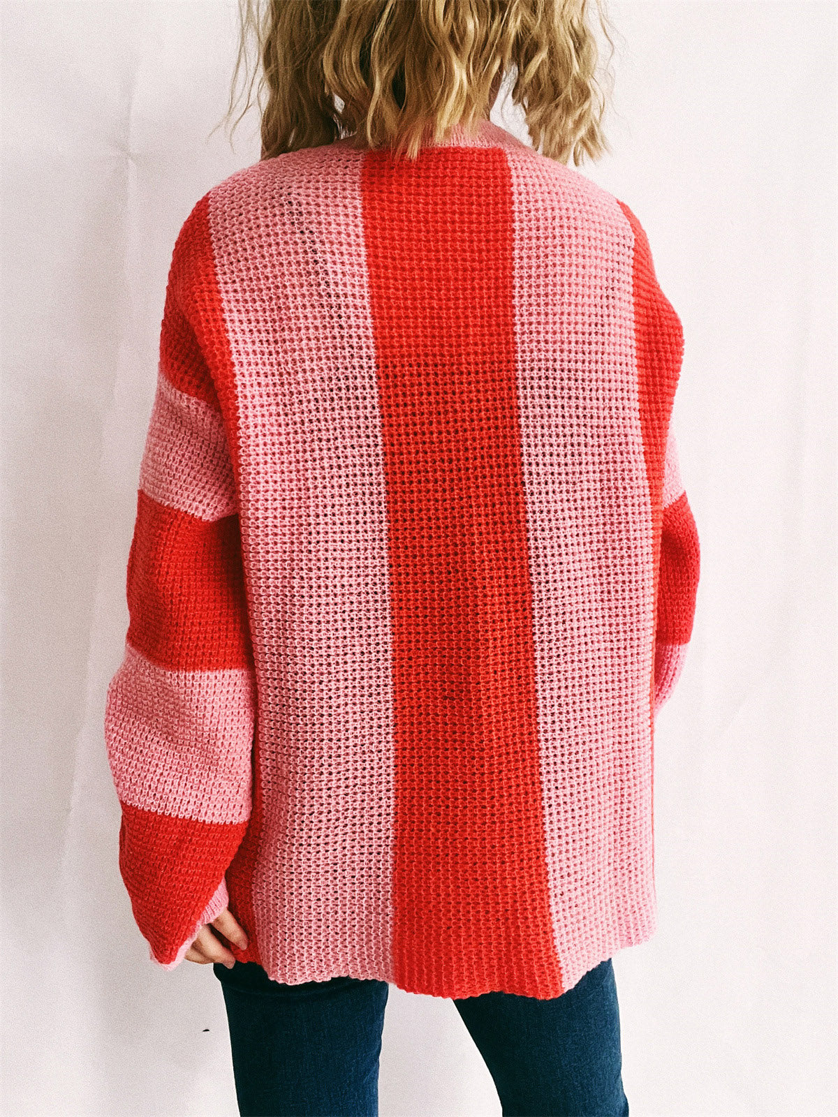Color Block Round Neck Long Sleeve Sweater Stripes