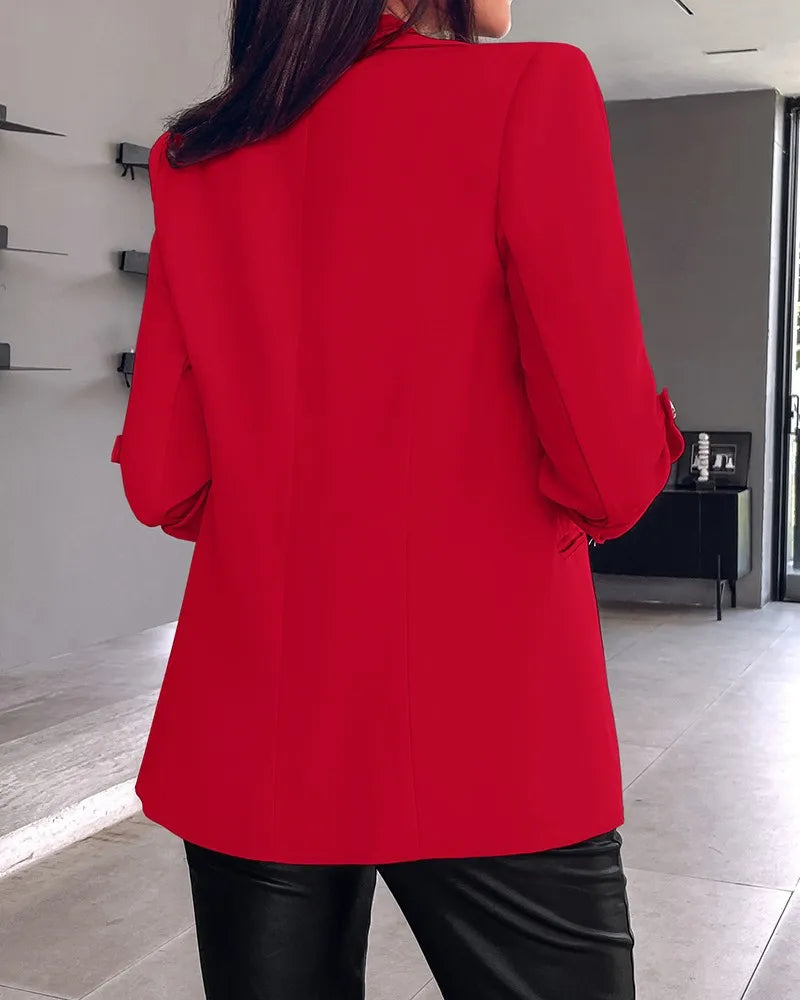Women's Casual Rolled Sleeves Blazer With Pockets