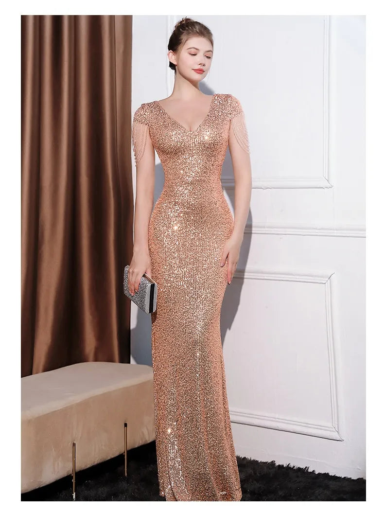 Sequined Slim Fit Slimming Long Dress Women