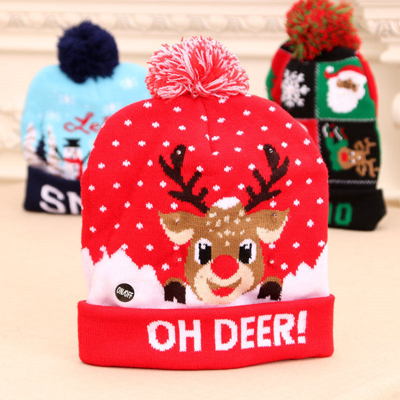 LED Christmas Hat Sweater Knitted Beanie Christmas Light Up Knitted Hat Christmas Gift Kids Xmas New Year Decorations