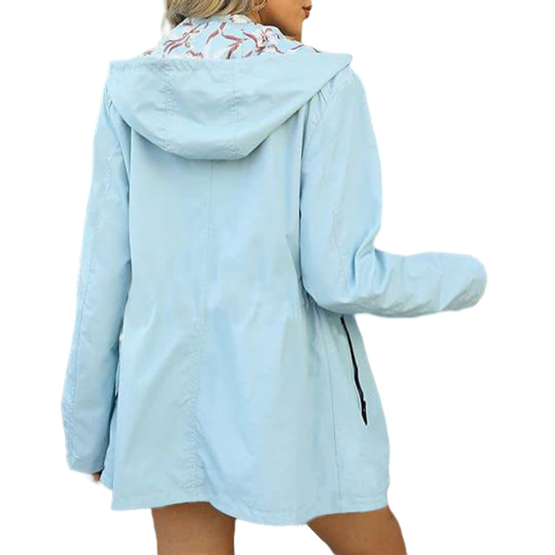 Printed Women's Zipper Windbreaker Japanese And Korean Fashion Double-sided Wear