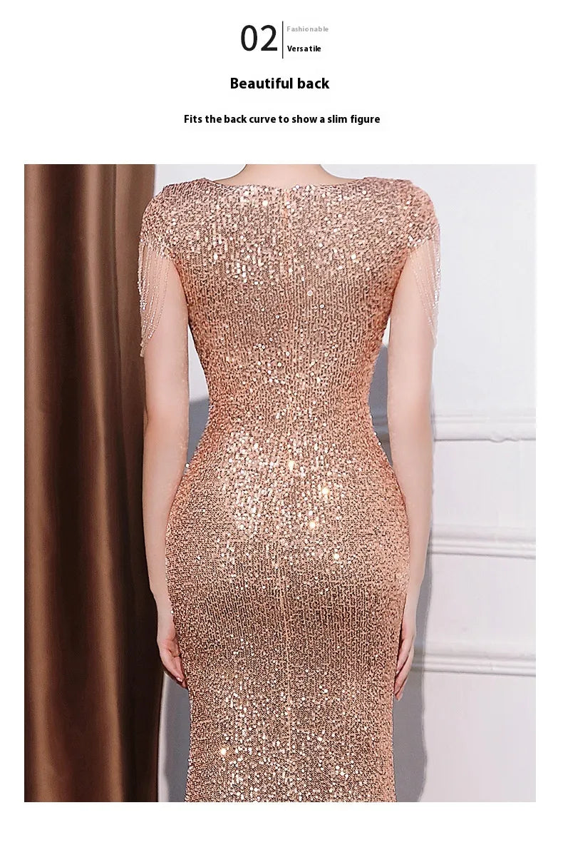 Sequined Slim Fit Slimming Long Dress Women