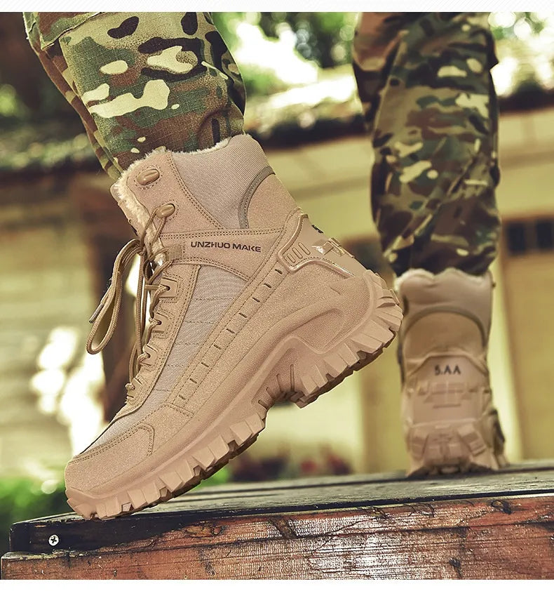 Combat Boots Winter Fleece-lined Warm Snow Boots Men