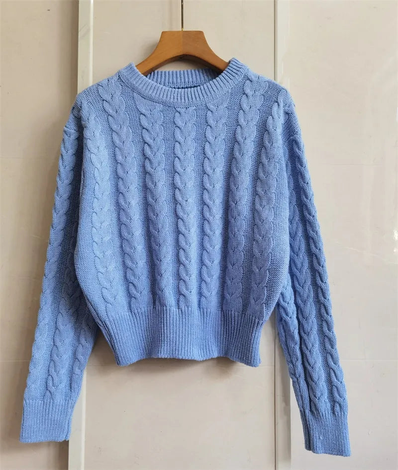 Twist Waist Knitted Cropped Sweater Women's Clothing