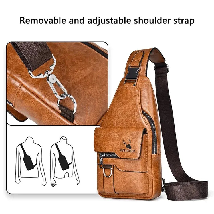 Premium PU Leather Vintage Chest Bag – Spacious Waterproof Crossbody with Multi-Compartment Design for Men-FREE USA SHIPPING