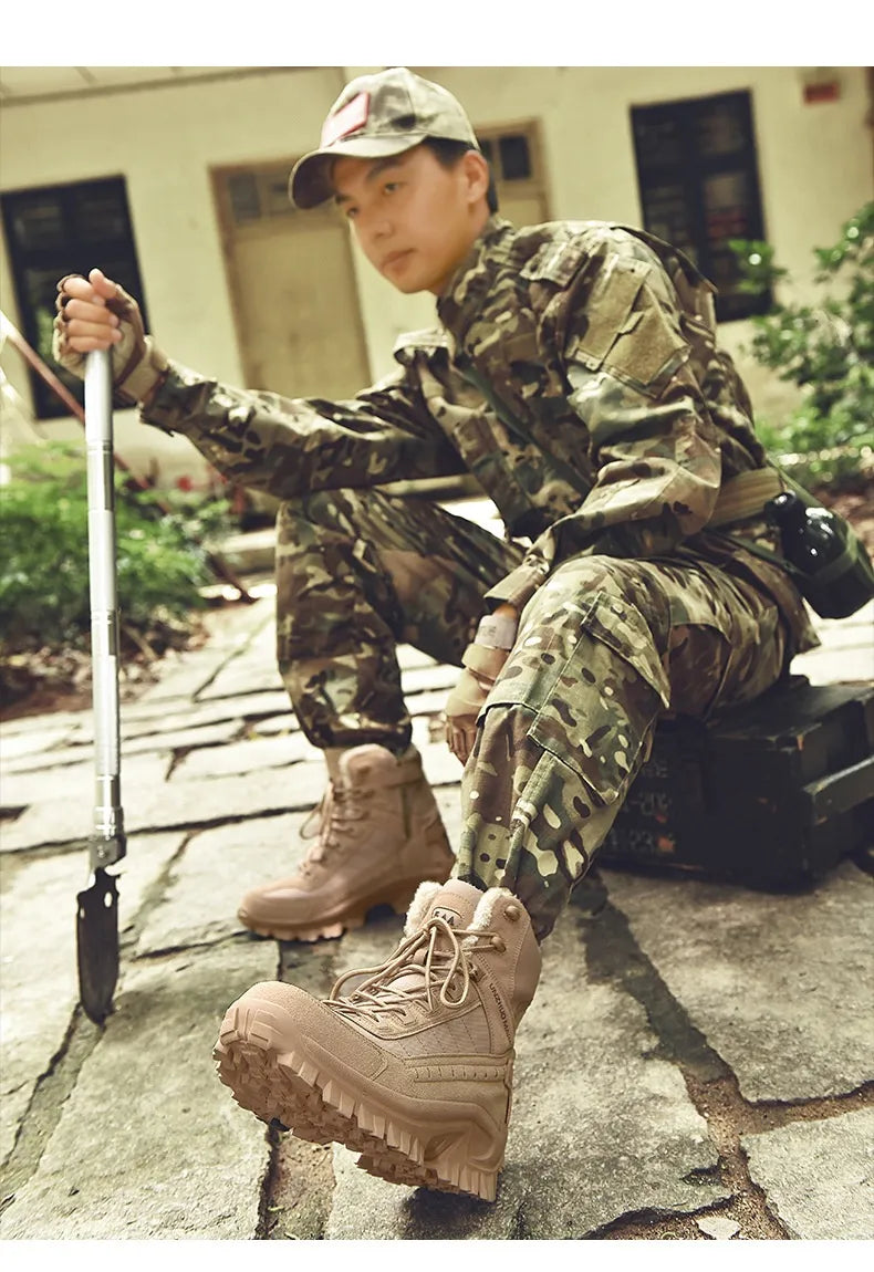 Combat Boots Winter Fleece-lined Warm Snow Boots Men