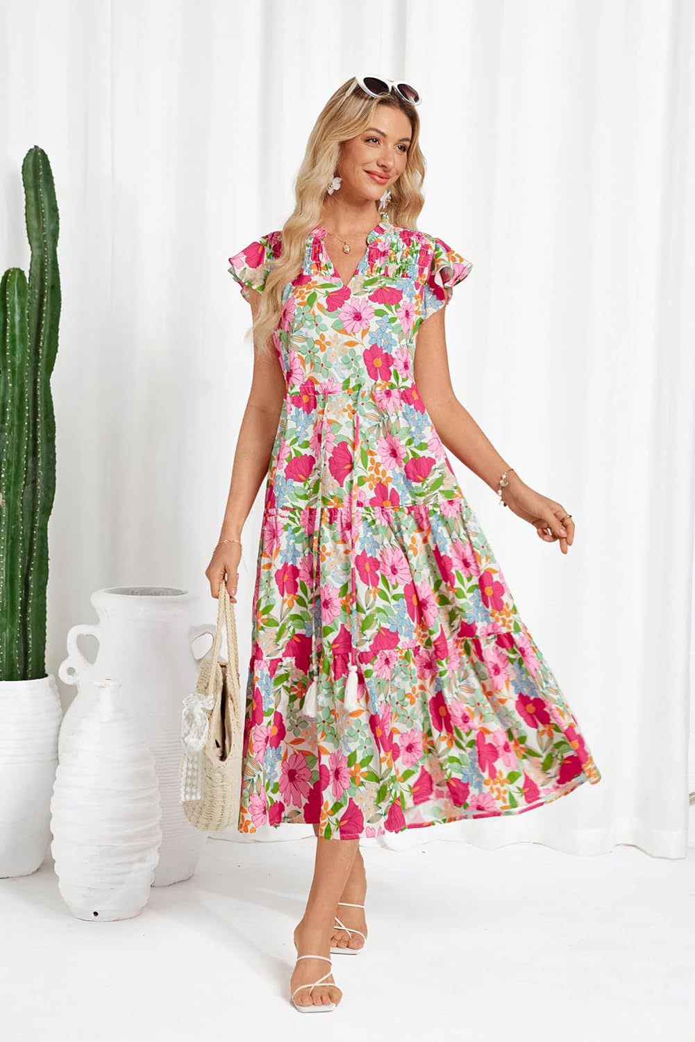 European And American Short Sleeve Tassel Bohemian Vacation Beach Dress