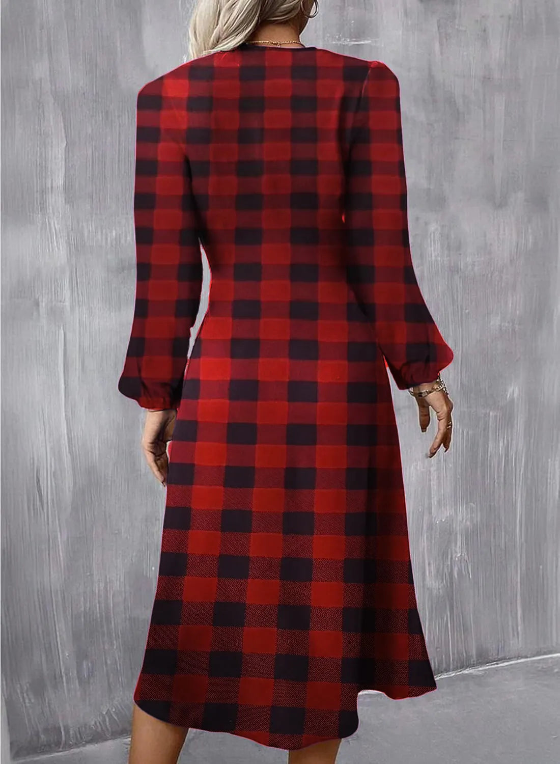 European And American Round Neck Pullover Fashion Long Sleeve Slim Fit Slit Dress