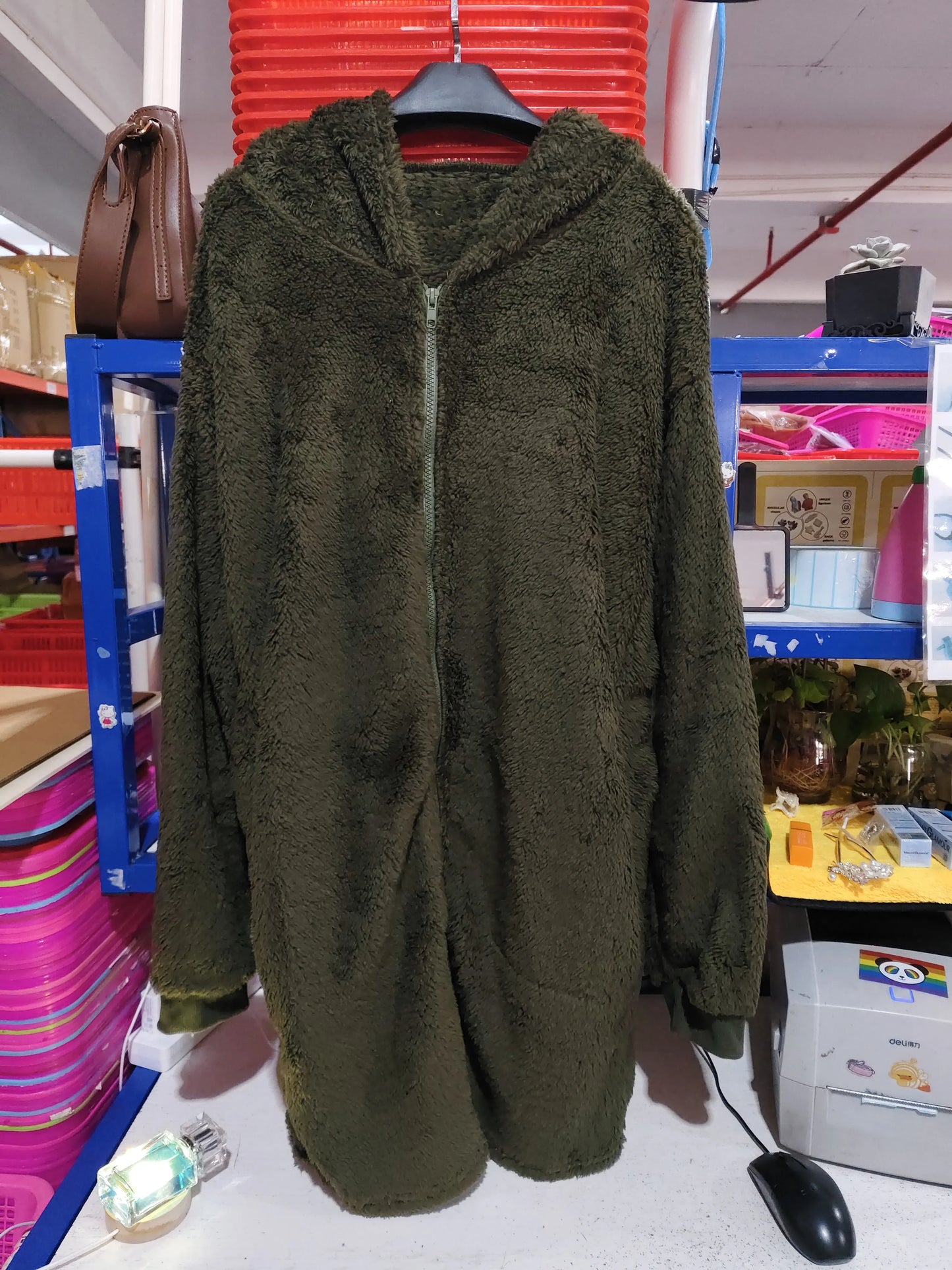 Loose Plush Women's Long Sleeve Hooded Zip Cardigan Coat
