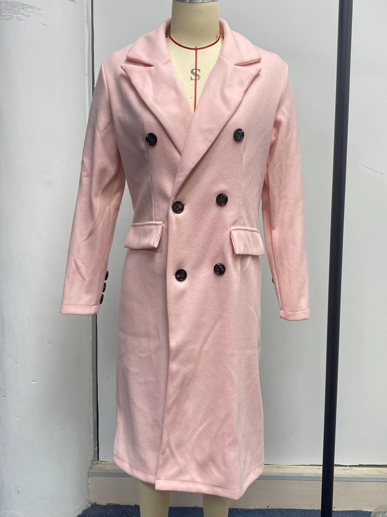 Long Sleeve Lapel Coat Winter Fashion Solid Double Breasted Slim Long Jacket Womens Clothing