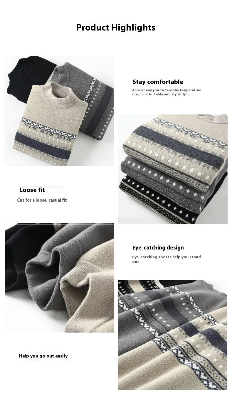 One-piece Velvet Sweater Men's Mock Neck Knitted Sweater Fashion Knitting Pullovers Men Autumn Winter Daily Casual Warm Pullover Sweaters Man