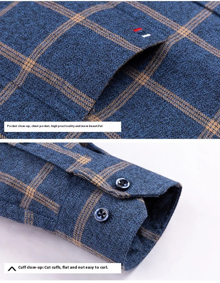 Cotton Long-sleeved Shirt Plaid Business Slim Fit
