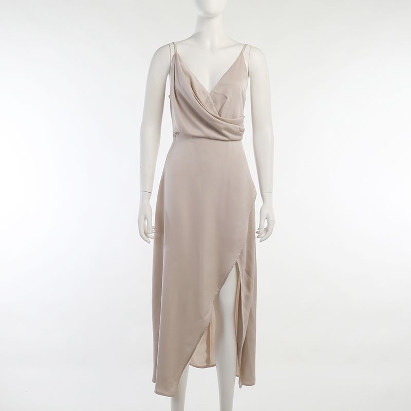 V-neck Slit Sling Dress Summer Fashion Sexy Slim Suspender Dresses For Women Clothing