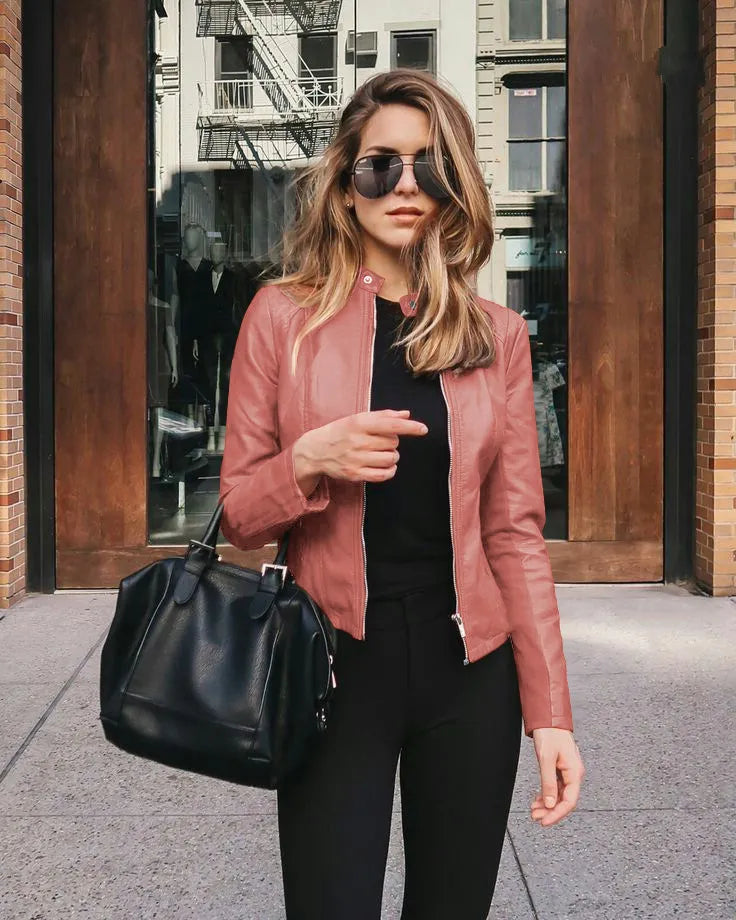 Autumn And Winter Women's Fashionable Leather PU Suit Jacket
