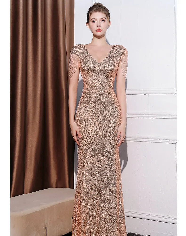 Sequined Slim Fit Slimming Long Dress Women