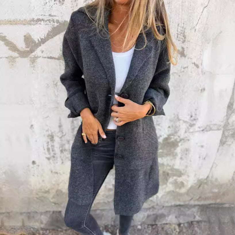 Apel Single Breasted Cardigan With Pockets Fashion Color Solid Mid-Length Outwear Coat Womens Clothing