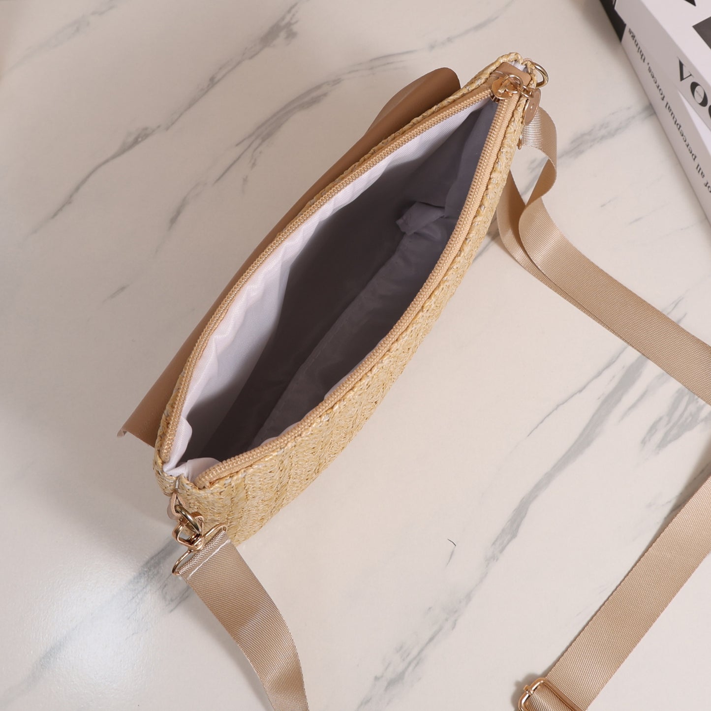 Straw Shoulder Bag Solid Color Crossbody