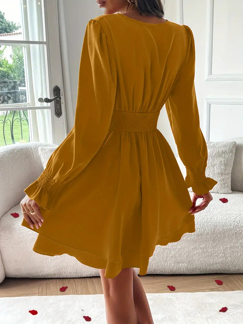 Women's Double-layer Skirt V-neck Tight Waist Dress