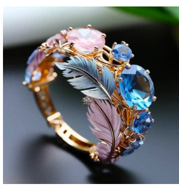 Flower Butterfly Ring With Rhinestones And Oil Dropping Design Fashion Personalized Jewelry For Women
