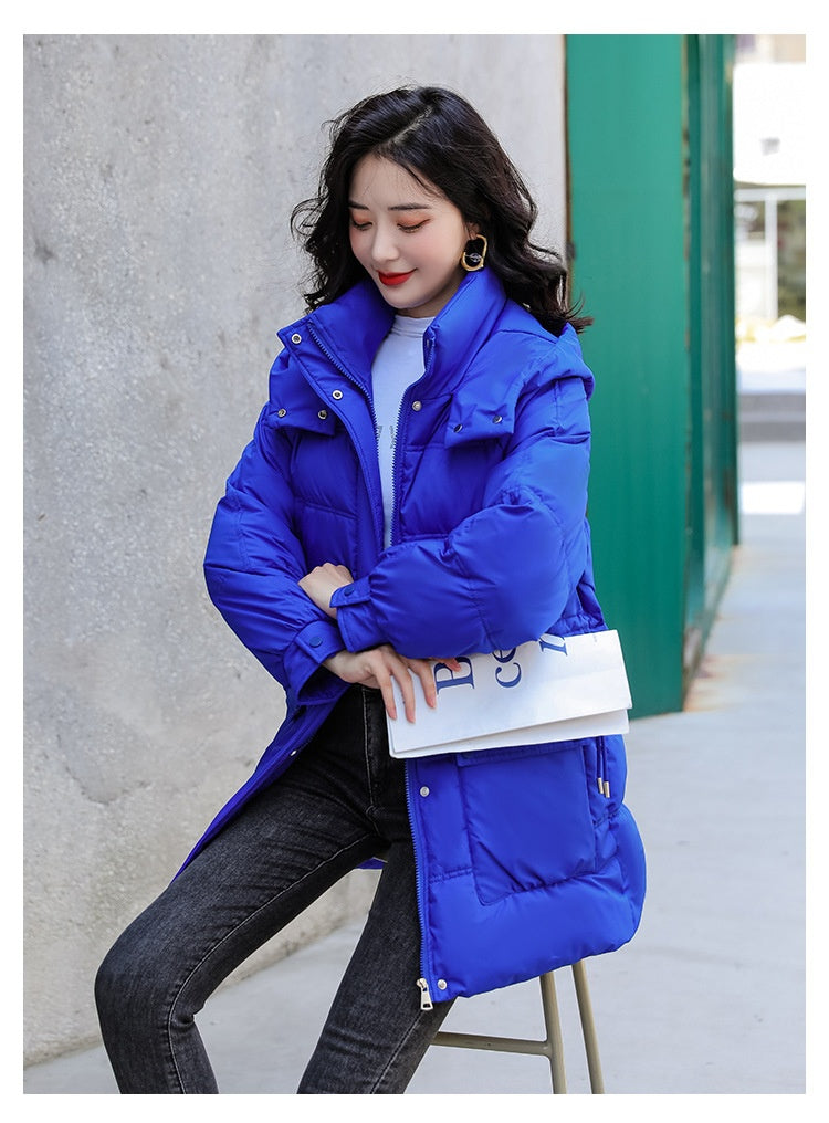 Hooded Drawstring Waist-tight Large Pocket Thermal Cotton-padded Clothes Women