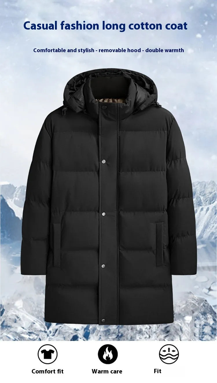 Men's Plus Size Thickened Thermal Long Pure Color Cotton Clothing Coat