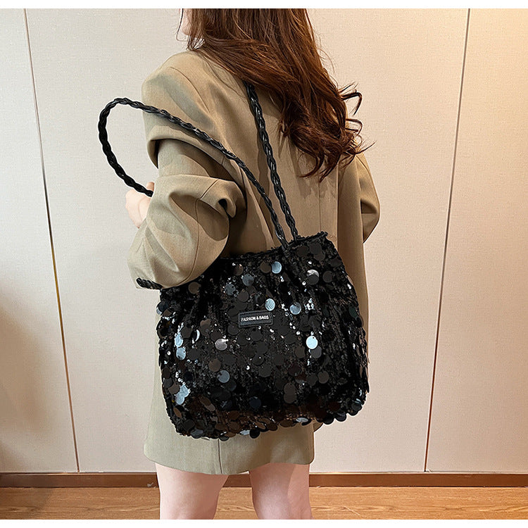 Large Sequin Personalized Woven Bag Shoulder Underarm Bag