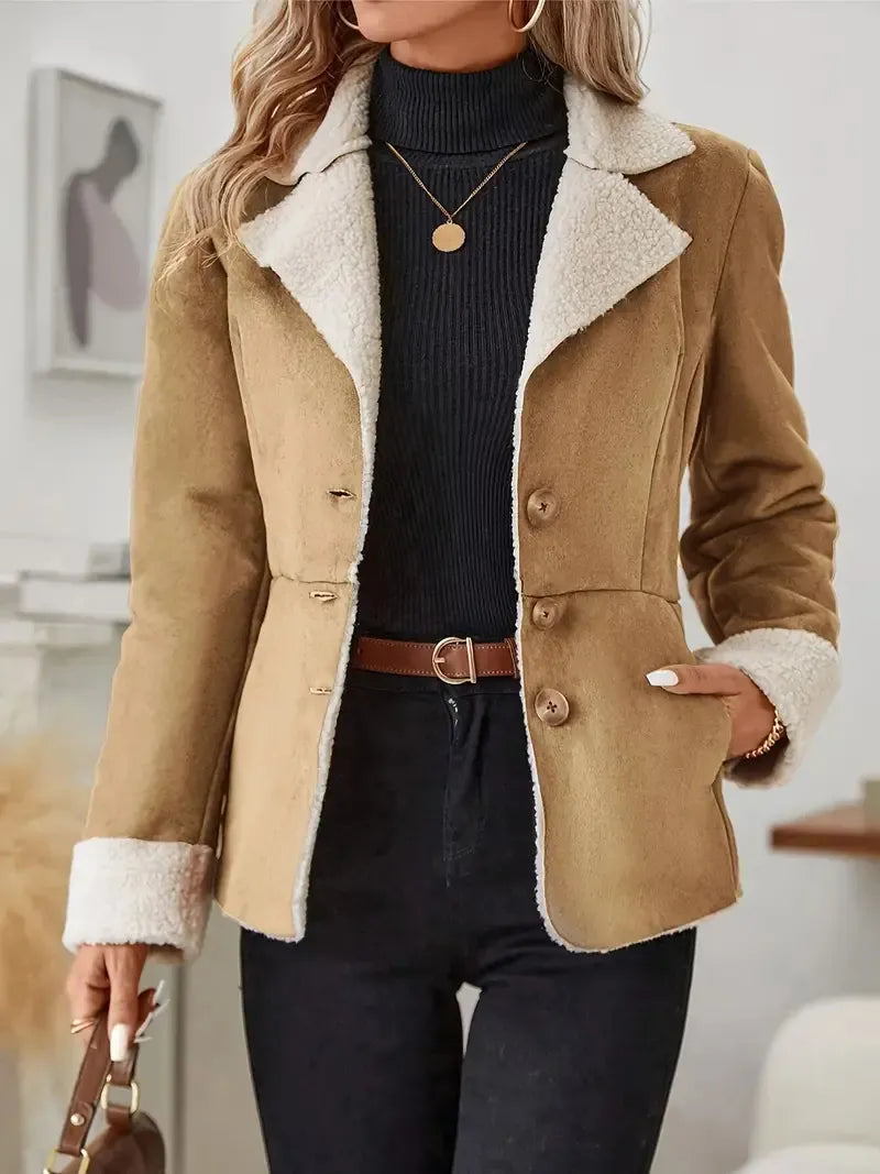 Casual Fashion Cold-proof Warm Fur Integrated Lapel Pocket Jacket