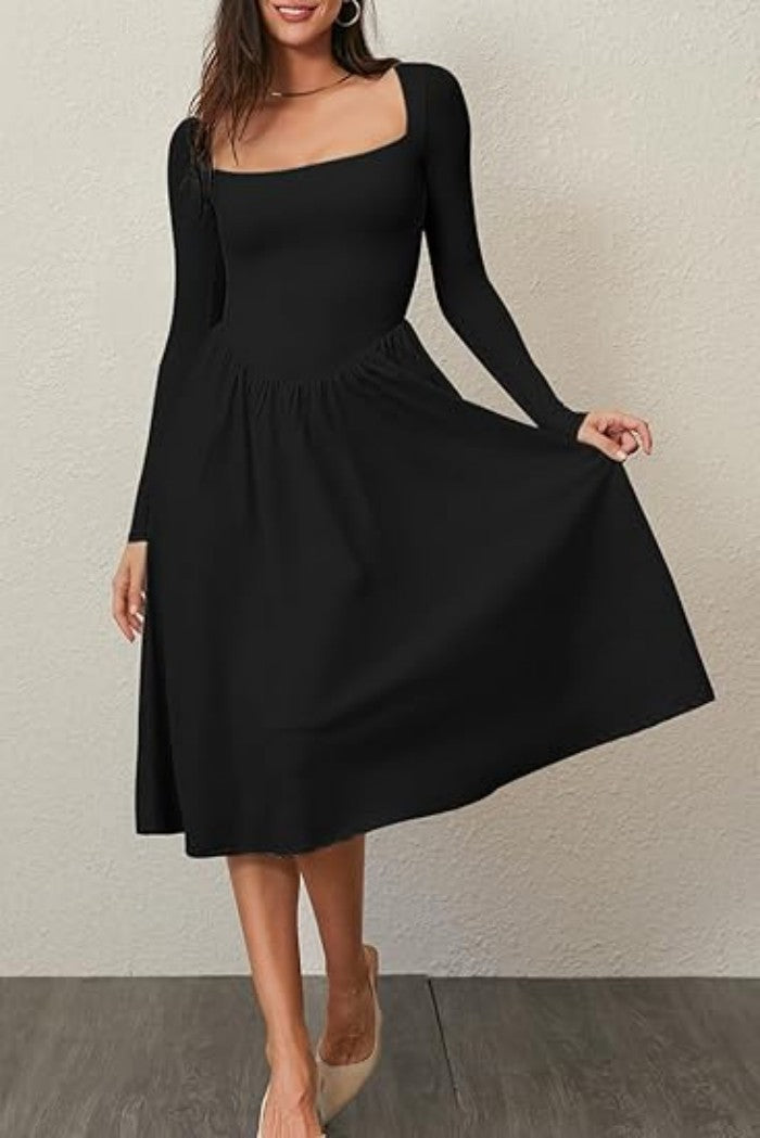 Women's Solid Color Long Sleeve Bottoming Dress