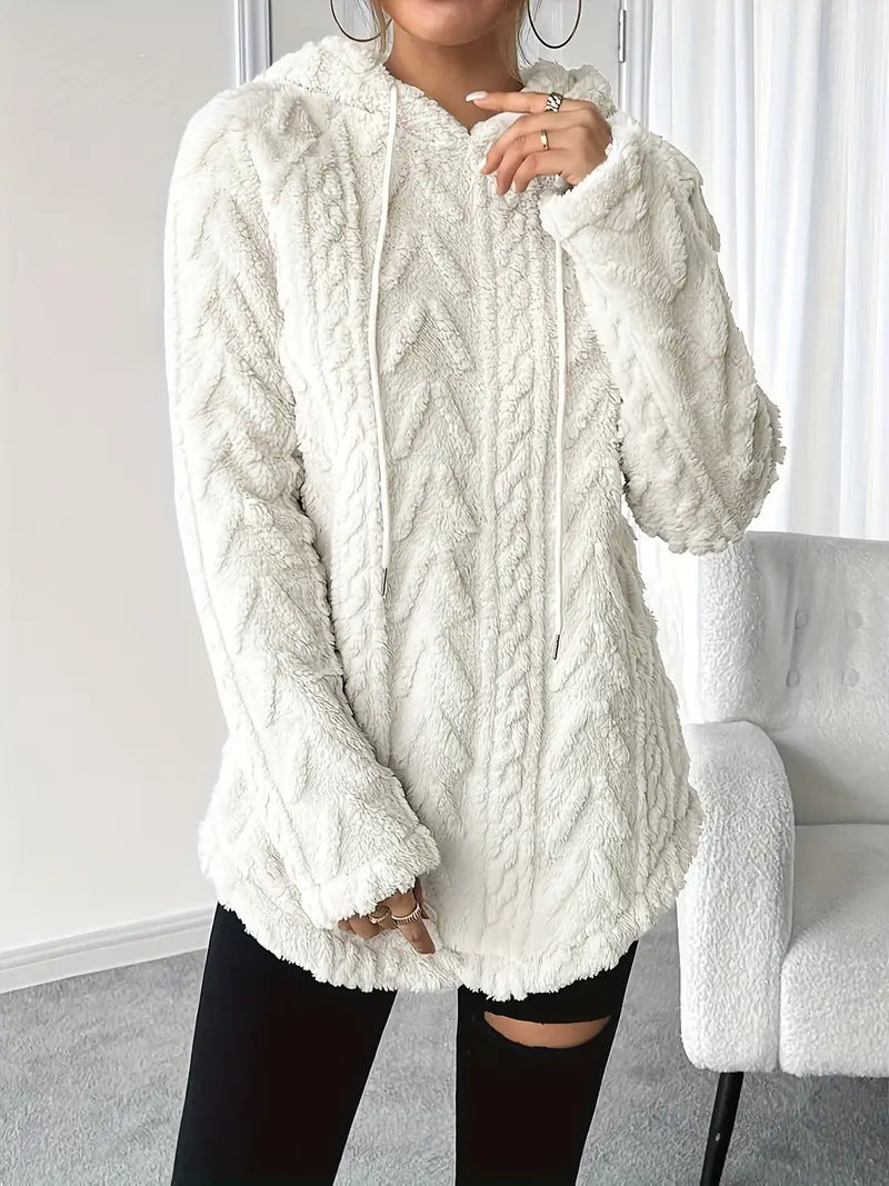 Women's Polyester Hooded Knitted Long Sweater