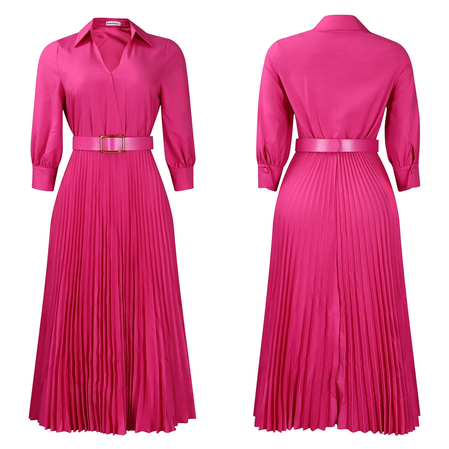 Autumn And Winter New Elegant Polo Collar Solid Color Large Swing Pleated Dress