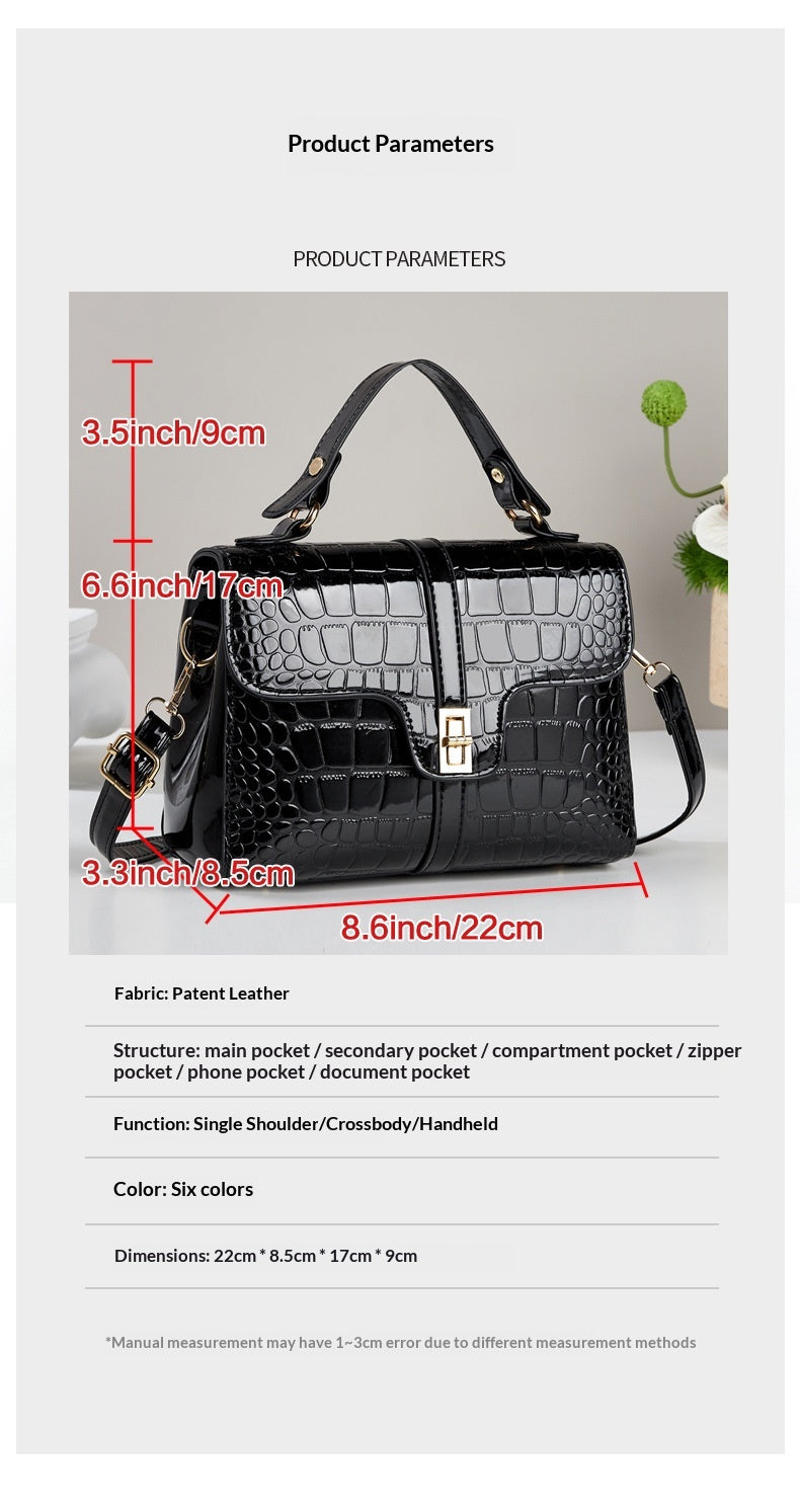 Sleek Stone-patterned Patent Leather Crossbody Bag