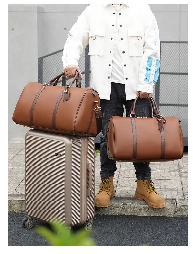 Travel Large Capacity Portable Travel Luggage Dry Wet Separation Soft Leather Gym Bag