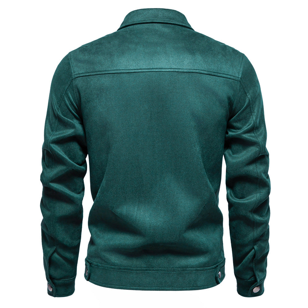 Fashion Lapel Zipper Jacket Autumn And Winter Solid Suede Coat Men's Clothing Outdoor